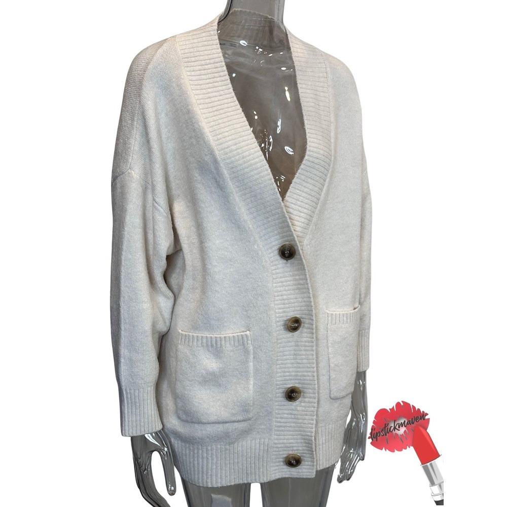 MNG Wool Blend‎ Cardigan Sweater Women Small Crème Button Up Soft Cozy Oversized